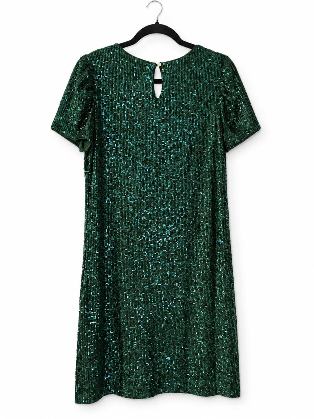 DKNY Emerald Green Sequin Shift Dress Size 8 - Picture 3 of 7